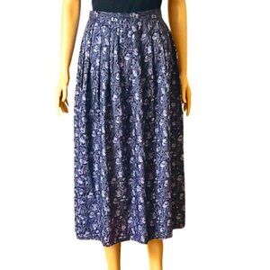Vintage Floral Print Pleated Skirt 8 Gray & Purple Side Pockets Made in USA